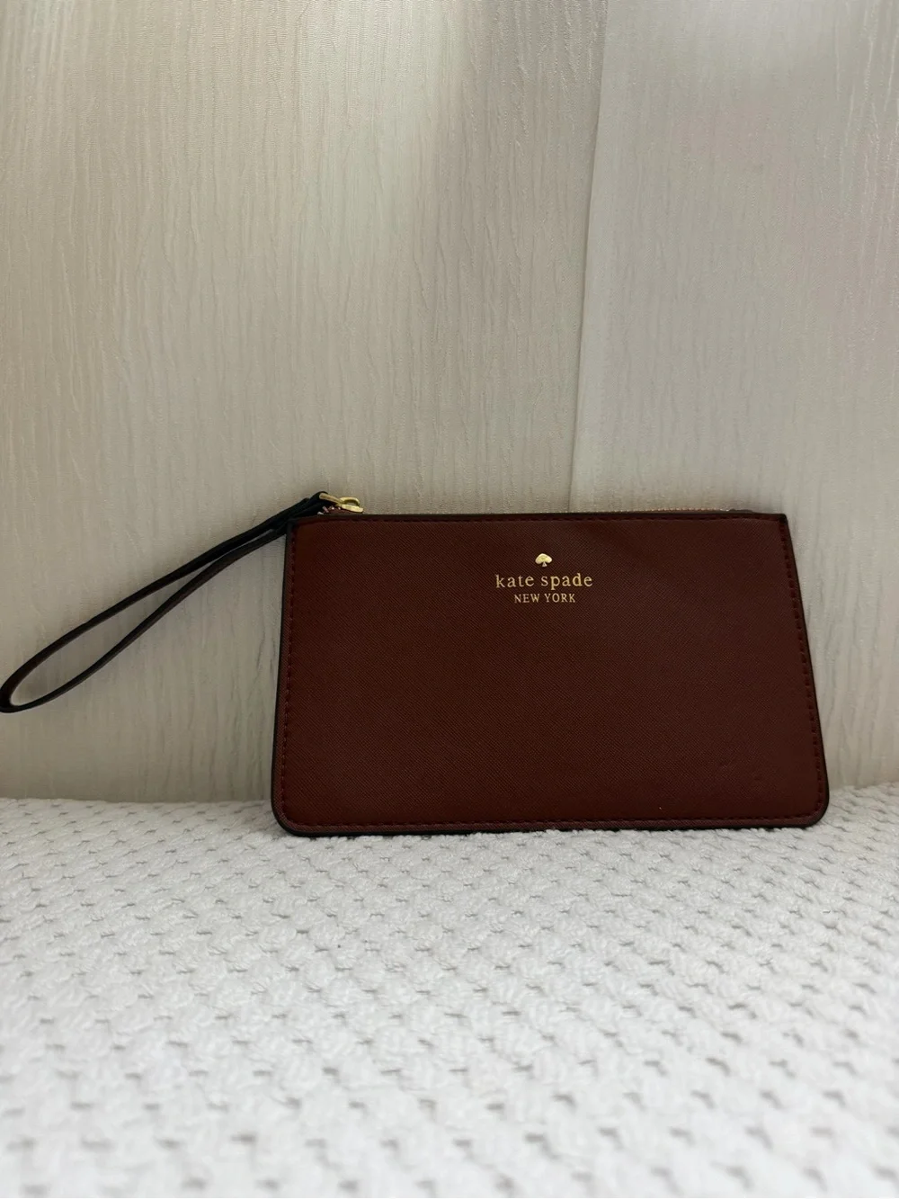 kate spade Brown Zip Wristlet with Gold Logo
